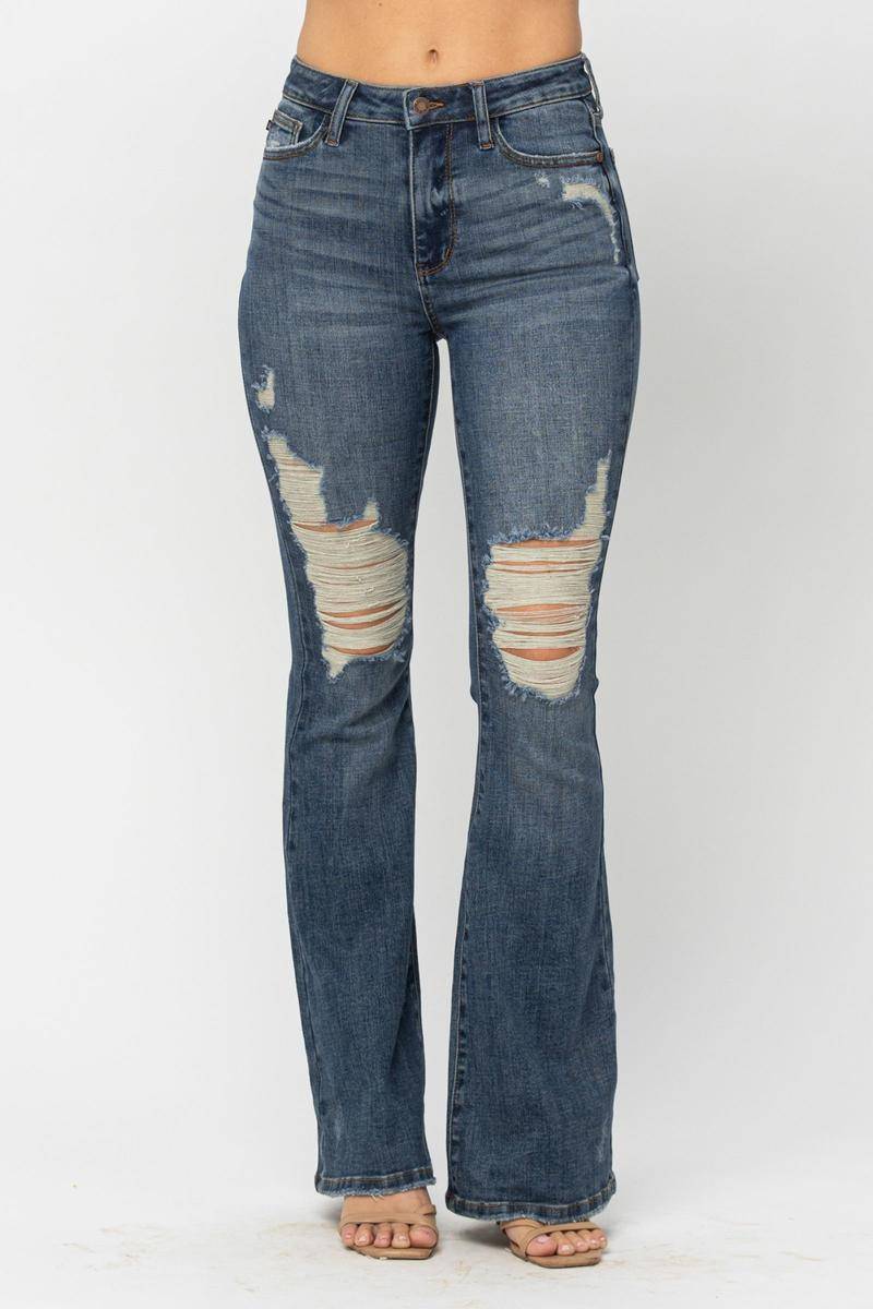 Judy Blue High Waist Tall Knee Destroy Flare Jeans