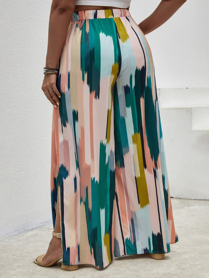 Plus Allover Print Split Wide Leg Pants