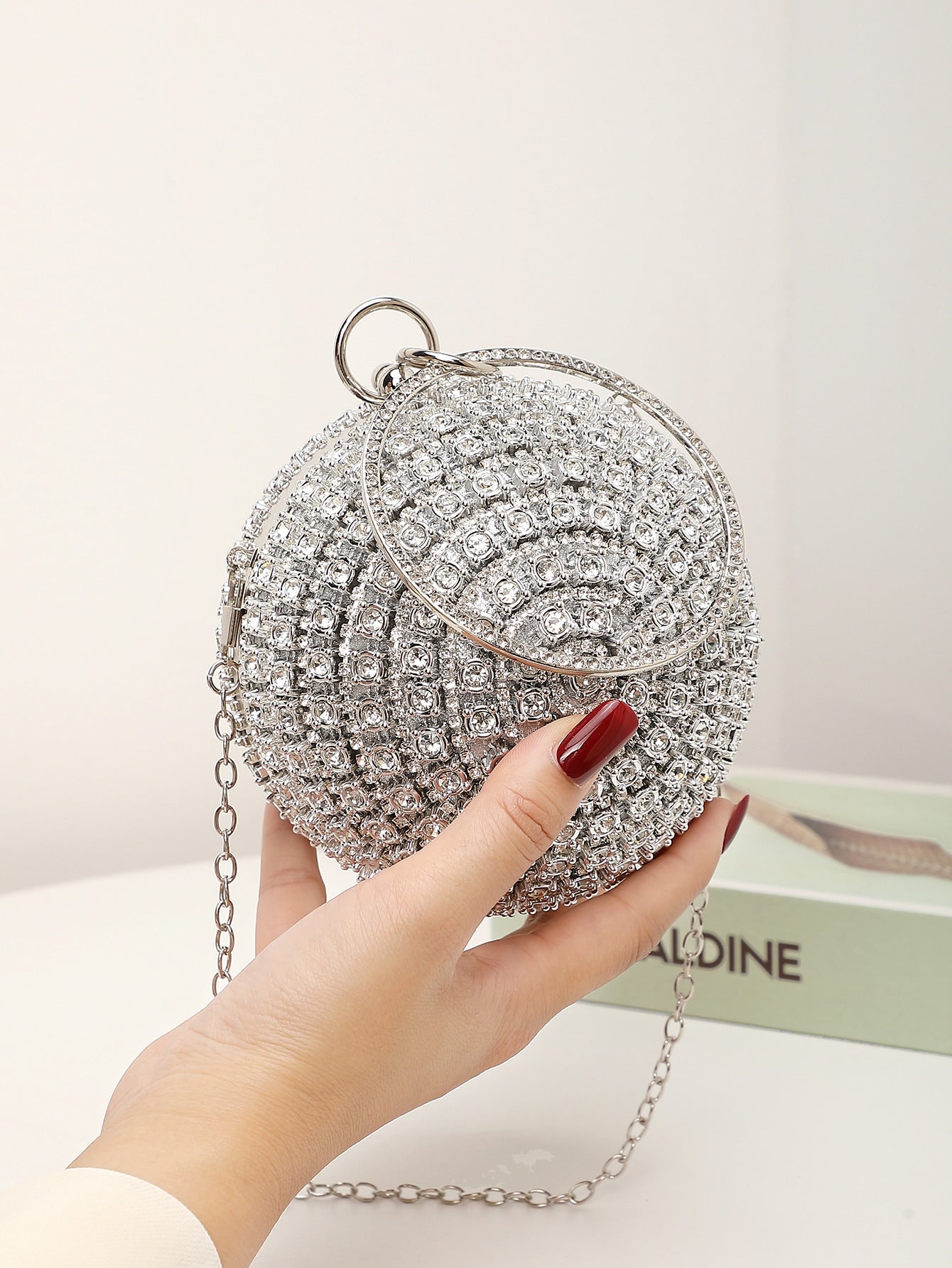 Mini Rhinestone Decor Top Ring Circle Bag