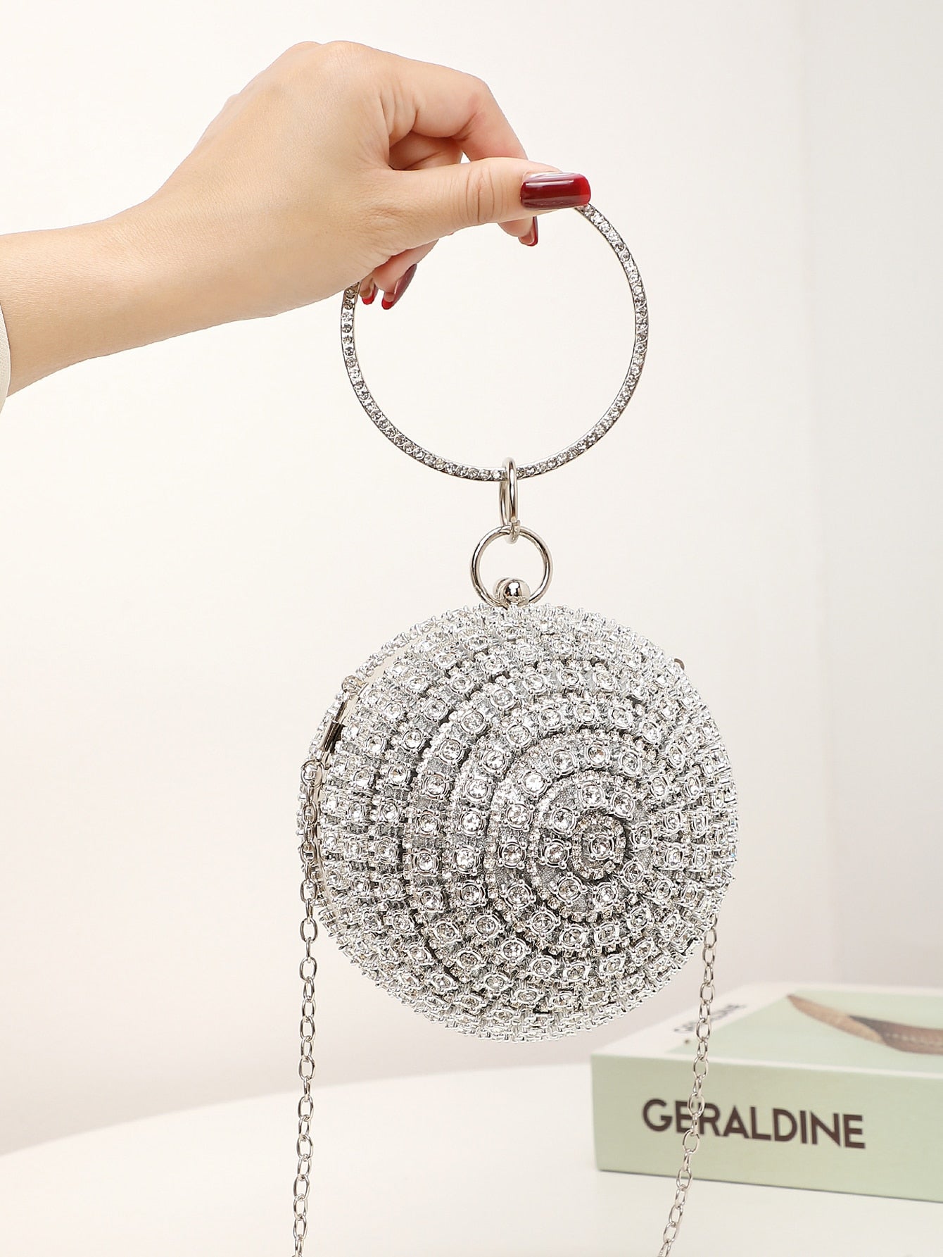 Mini Rhinestone Decor Top Ring Circle Bag