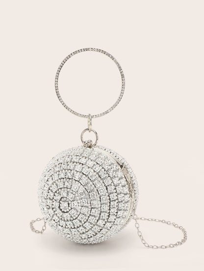 Mini Rhinestone Decor Top Ring Circle Bag