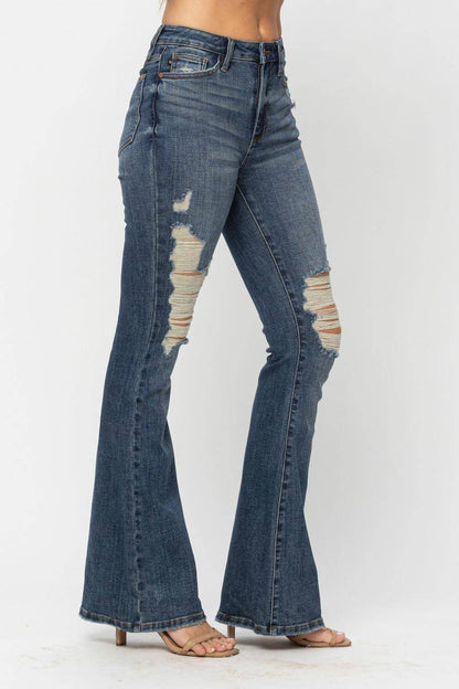 Judy Blue High Waist Tall Knee Destroy Flare Jeans