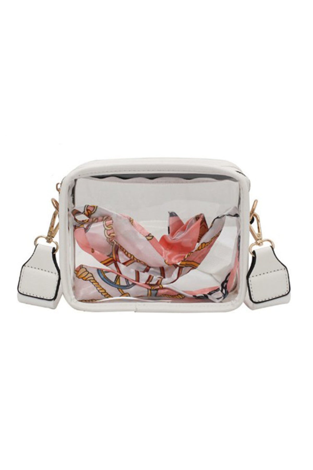 White Clear PVC Leather Strap Crossbody Bag