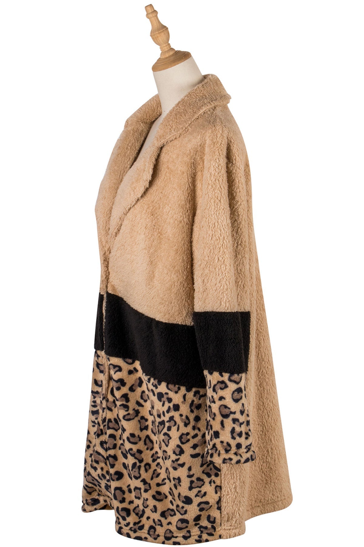 Apricot Collared Neck Leopard Patchwork Coat