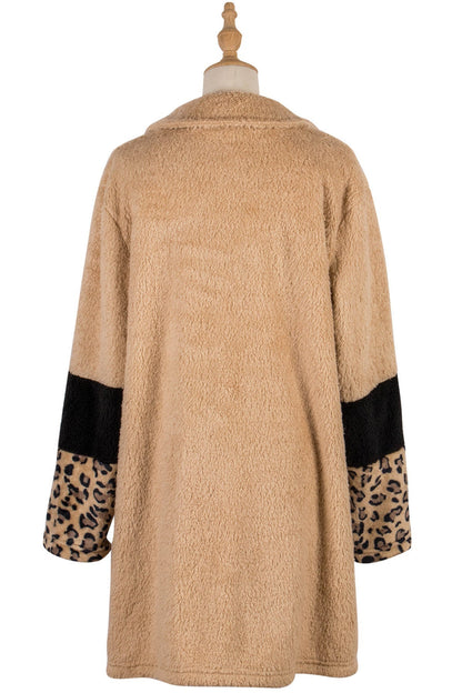 Apricot Collared Neck Leopard Patchwork Coat