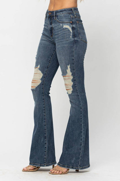 Judy Blue High Waist Tall Knee Destroy Flare Jeans