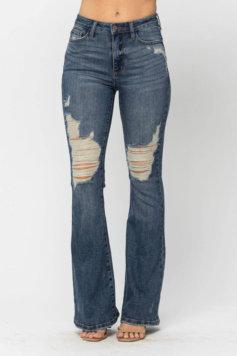 Judy Blue High Waist Tall Knee Destroy Flare Jeans