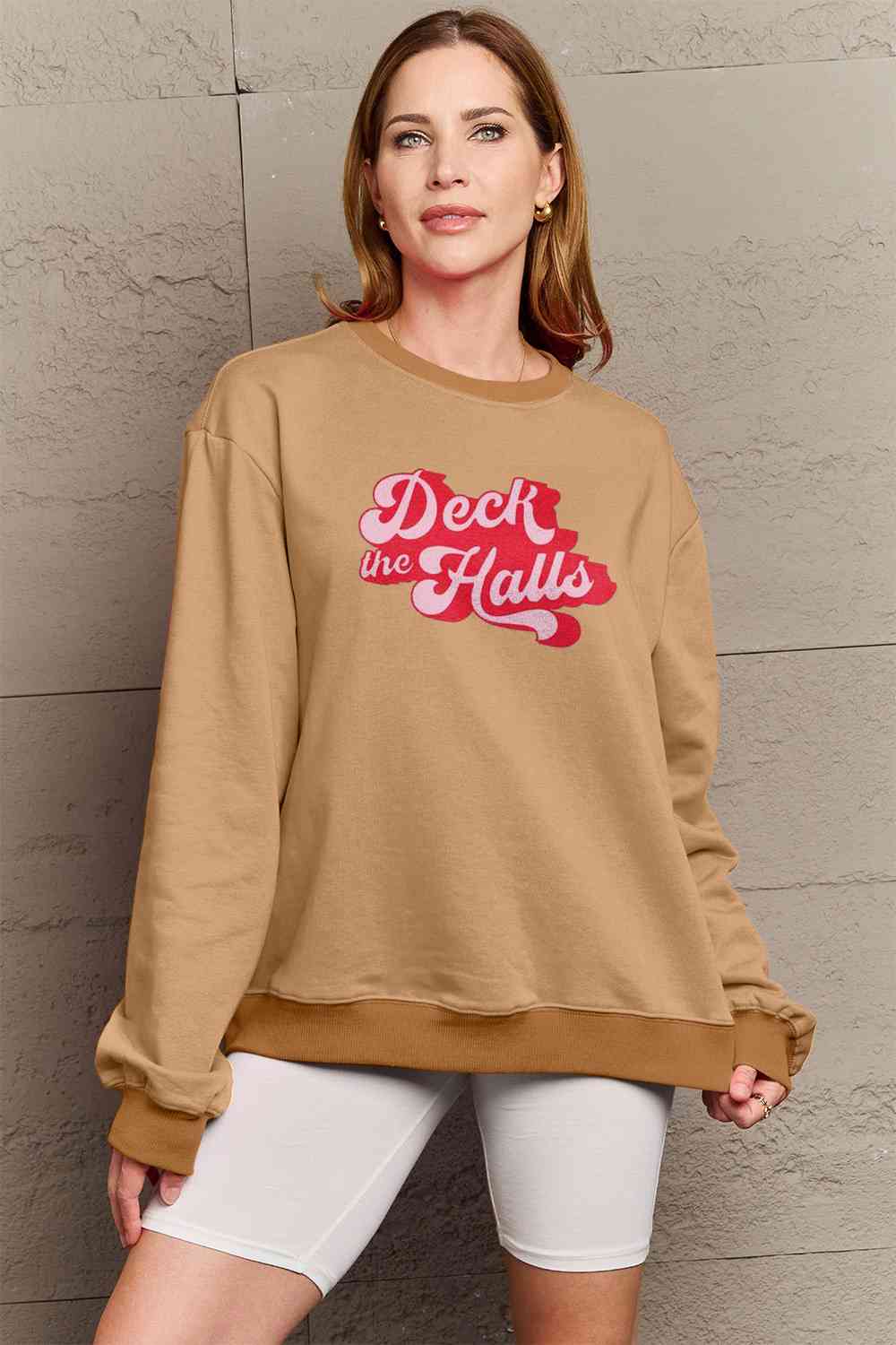 Simply Love Full Size DECK THE HALLS Graphic Sweatshirt