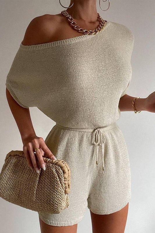 Dolman Knitted Drawstring Waist Romper