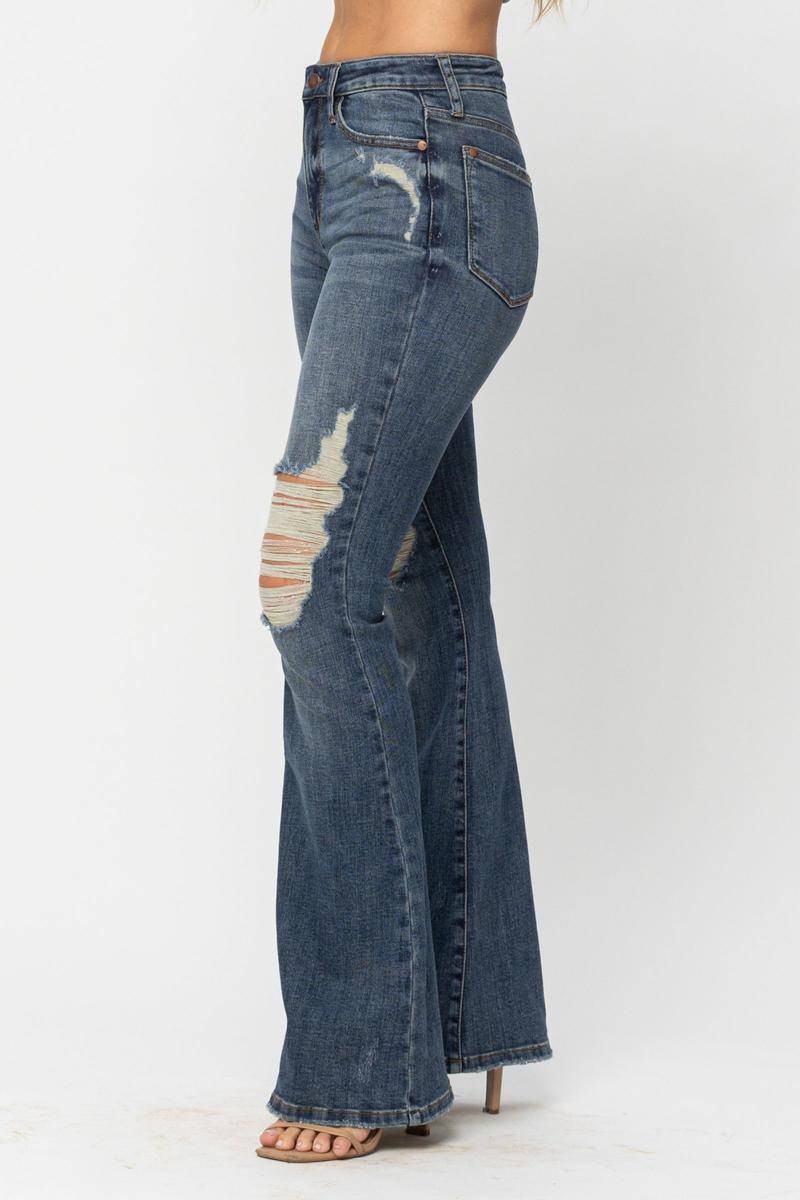 Judy Blue High Waist Tall Knee Destroy Flare Jeans