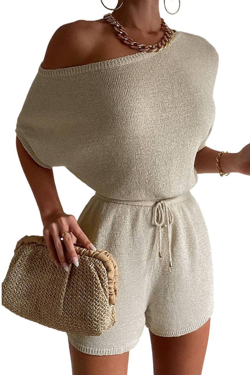 Dolman Knitted Drawstring Waist Romper