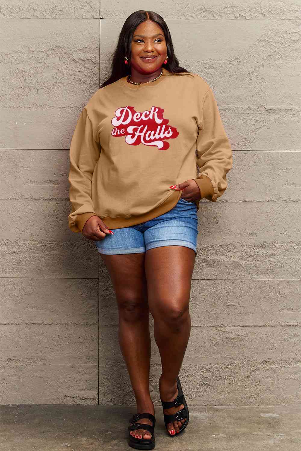 Simply Love Full Size DECK THE HALLS Graphic Sweatshirt