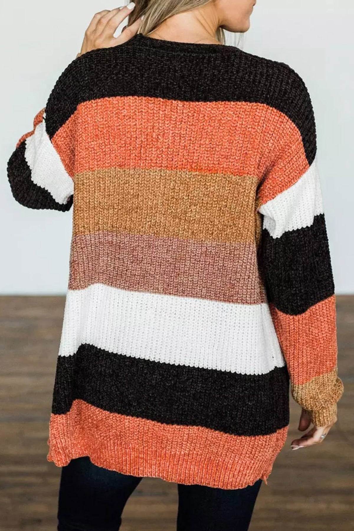 Multicolor Striped Color Block Open Front Cardigan