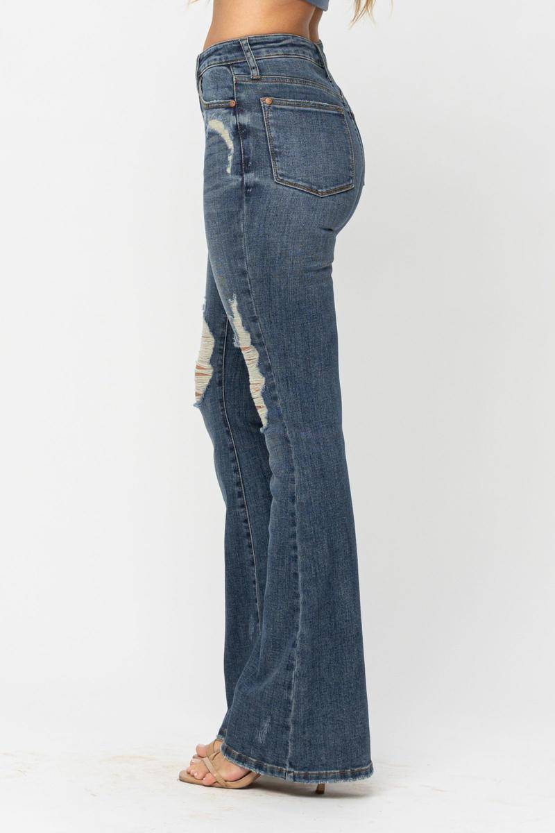 Judy Blue High Waist Tall Knee Destroy Flare Jeans