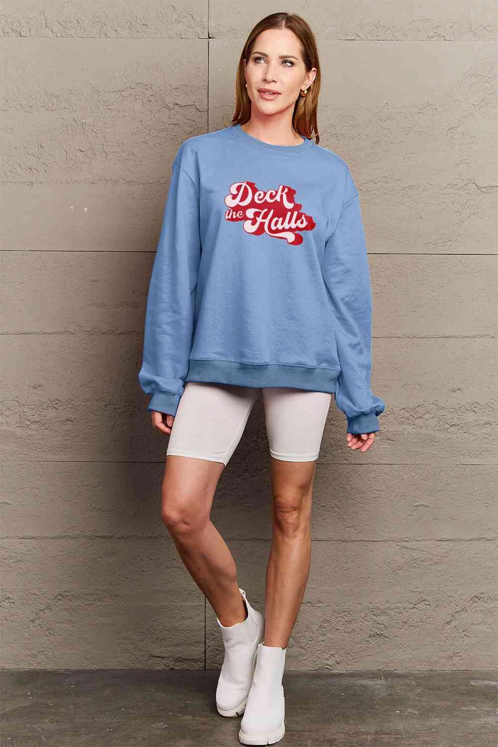 Simply Love Full Size DECK THE HALLS Graphic Sweatshirt