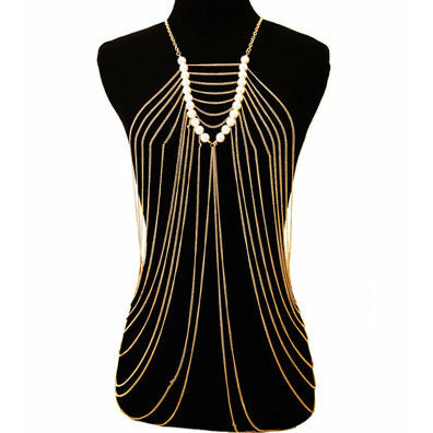 Gold and Pearl Body Chain