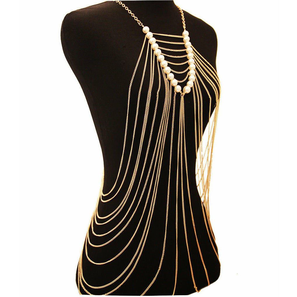 Gold and Pearl Body Chain